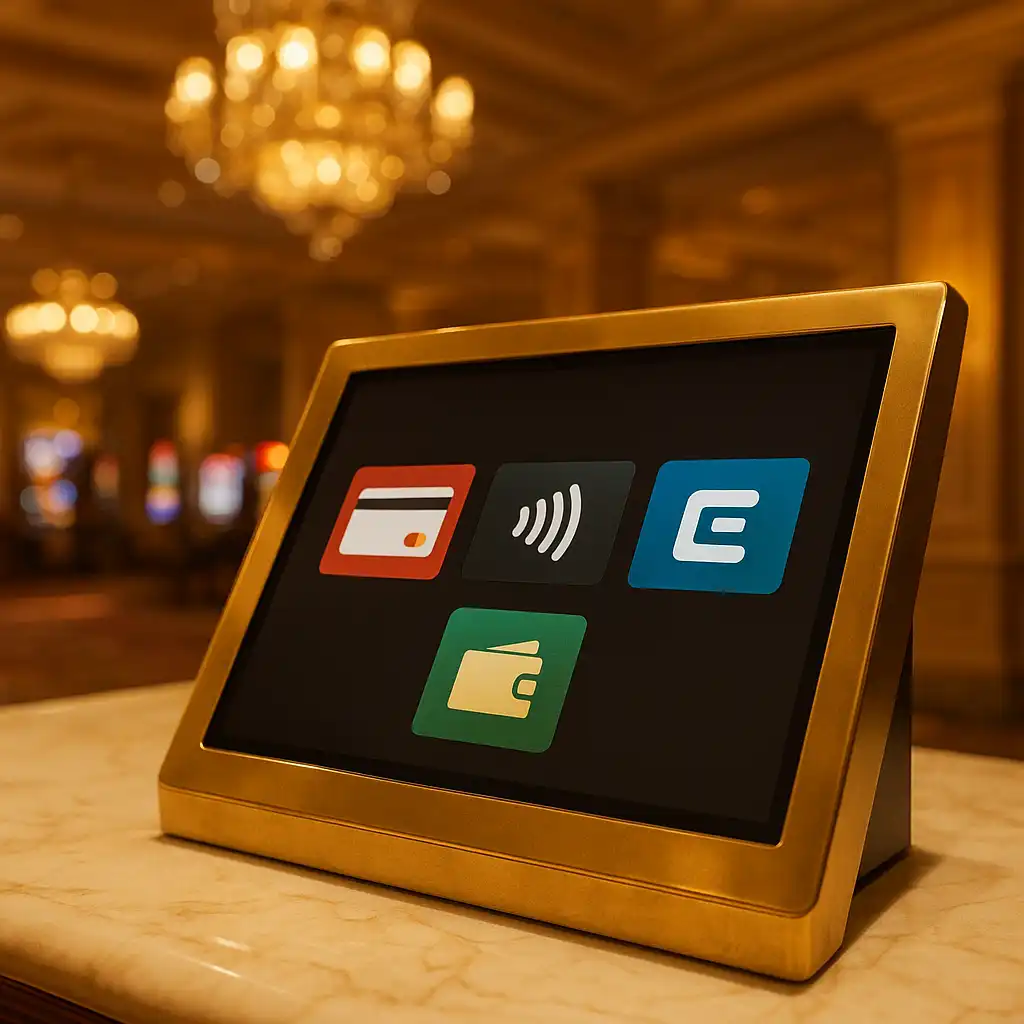 Secure deposit screen at WinCleo Casino cashier with card and e-wallet icons